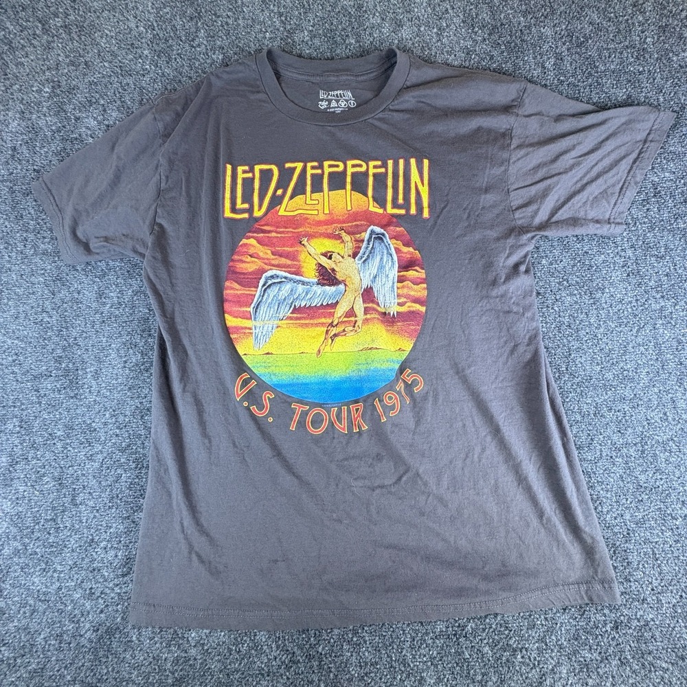 Led Zeppelin U.S. Tour 1975 T-Shirt Mens XL Gray Icarus‎ Graphic Print Cotton